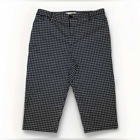 Gloria Vanderbilt Khaki UnItd Navy Blue White Geometric Capri Pants 16 33x18 - Picture 1 of 5